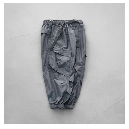 Japanese retro summer thin cargo pants loose wide-leg quick-drying multi-pocket dad pants men's legging casual pants
