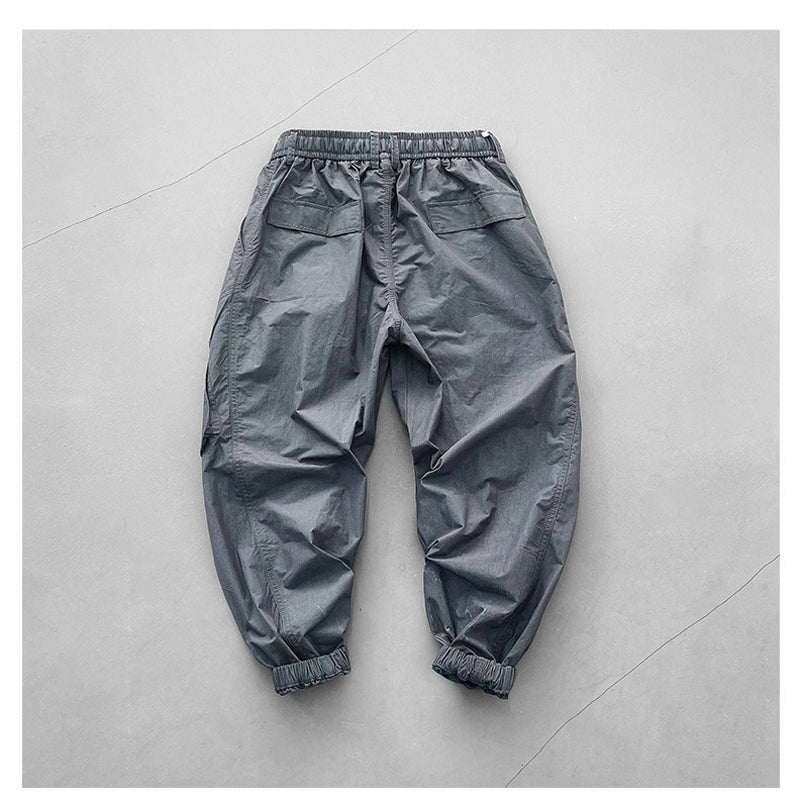 Japanese retro summer thin cargo pants loose wide-leg quick-drying multi-pocket dad pants men's legging casual pants