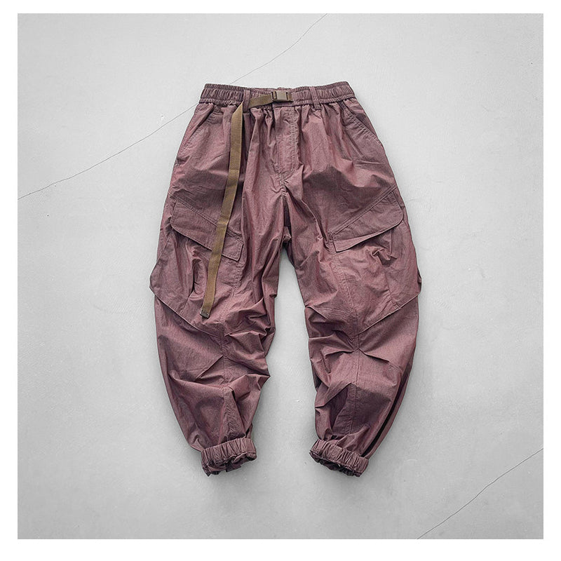 Japanese retro summer thin cargo pants loose wide-leg quick-drying multi-pocket dad pants men's legging casual pants