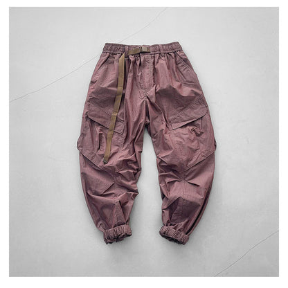 Japanese retro summer thin cargo pants loose wide-leg quick-drying multi-pocket dad pants men's legging casual pants
