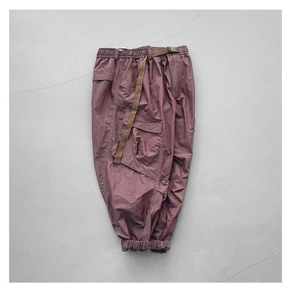Japanese retro summer thin cargo pants loose wide-leg quick-drying multi-pocket dad pants men's legging casual pants