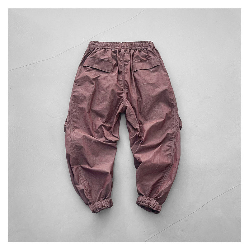 Japanese retro summer thin cargo pants loose wide-leg quick-drying multi-pocket dad pants men's legging casual pants