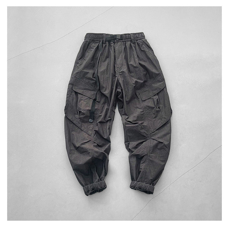 Japanese retro summer thin cargo pants loose wide-leg quick-drying multi-pocket dad pants men's legging casual pants
