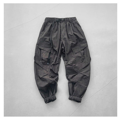 Japanese retro summer thin cargo pants loose wide-leg quick-drying multi-pocket dad pants men's legging casual pants