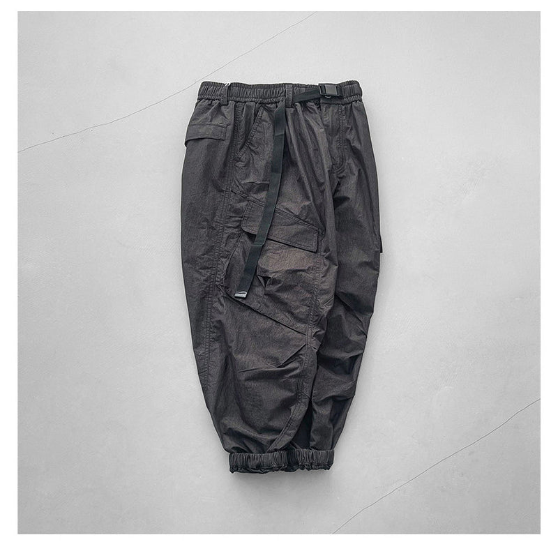 Japanese retro summer thin cargo pants loose wide-leg quick-drying multi-pocket dad pants men's legging casual pants