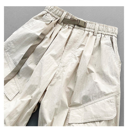 Japanese retro summer thin cargo pants loose wide-leg quick-drying multi-pocket dad pants men's legging casual pants
