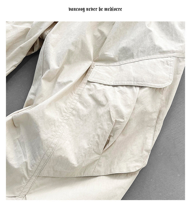 Japanese retro summer thin cargo pants loose wide-leg quick-drying multi-pocket dad pants men's legging casual pants