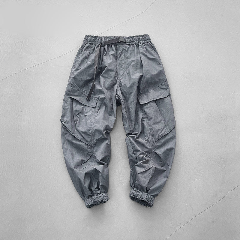 Japanese retro summer thin cargo pants loose wide-leg quick-drying multi-pocket dad pants men's legging casual pants