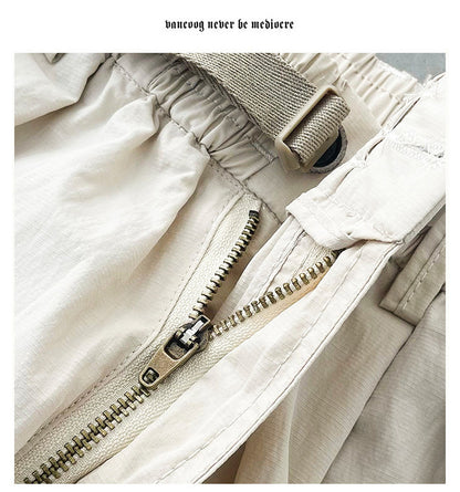 Japanese retro summer thin cargo pants loose wide-leg quick-drying multi-pocket dad pants men's legging casual pants