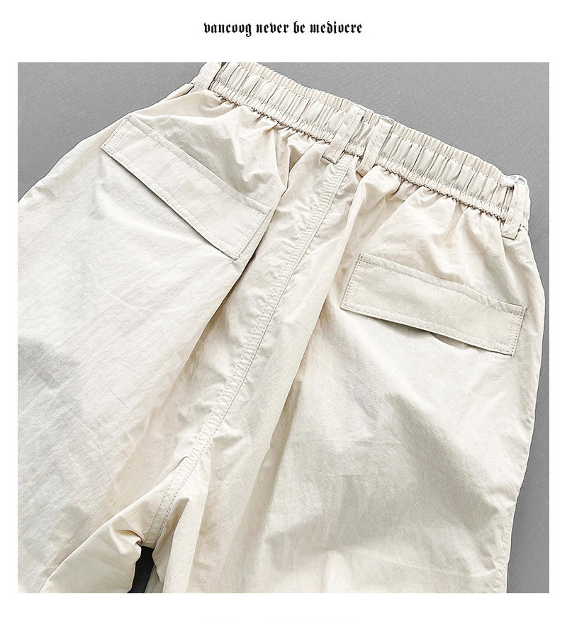 Japanese retro summer thin cargo pants loose wide-leg quick-drying multi-pocket dad pants men's legging casual pants