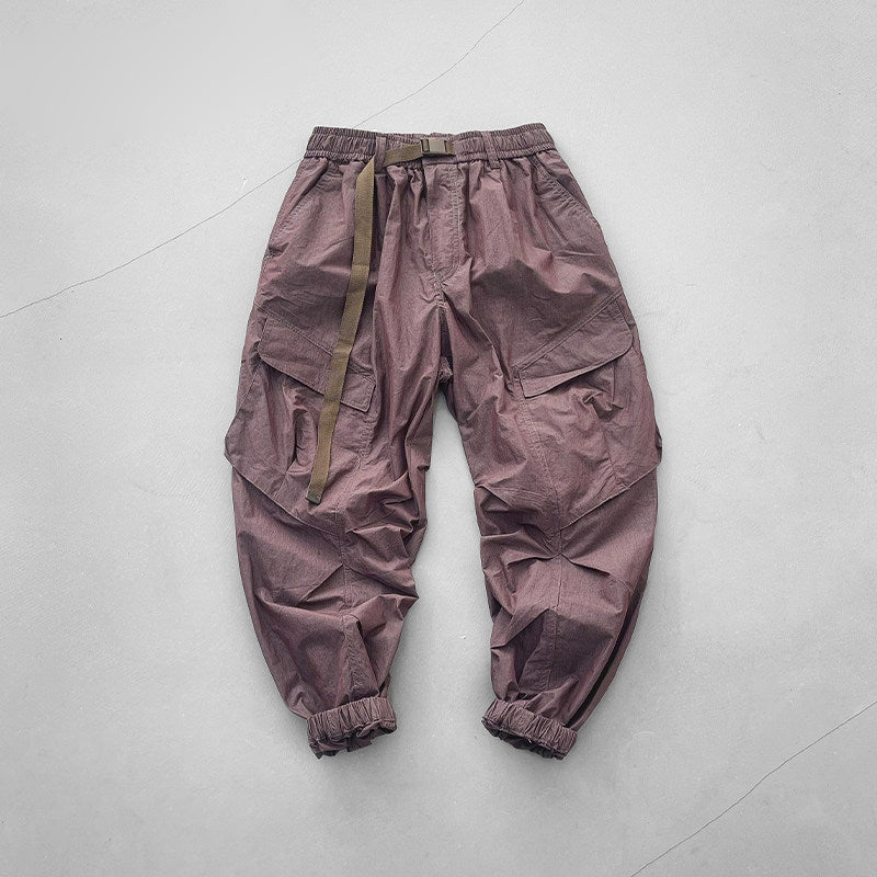 Japanese retro summer thin cargo pants loose wide-leg quick-drying multi-pocket dad pants men's legging casual pants