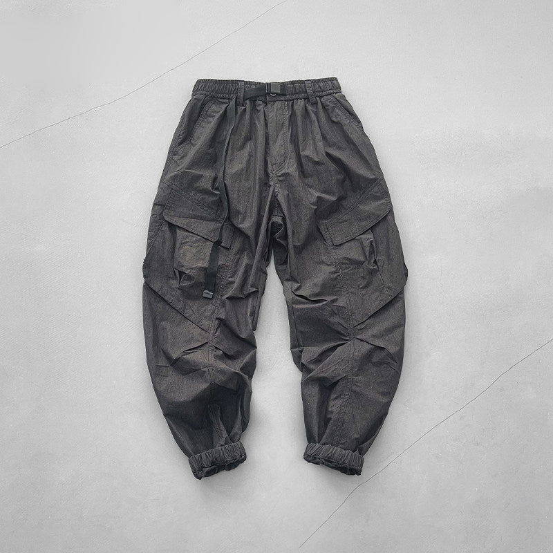 Japanese retro summer thin cargo pants loose wide-leg quick-drying multi-pocket dad pants men's legging casual pants