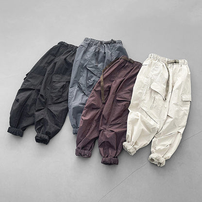 Japanese retro summer thin cargo pants loose wide-leg quick-drying multi-pocket dad pants men's legging casual pants