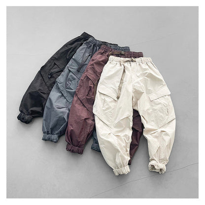 Japanese retro summer thin cargo pants loose wide-leg quick-drying multi-pocket dad pants men's legging casual pants