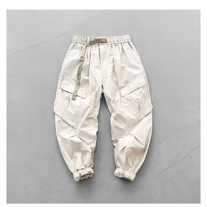 Japanese retro summer thin cargo pants loose wide-leg quick-drying multi-pocket dad pants men's legging casual pants