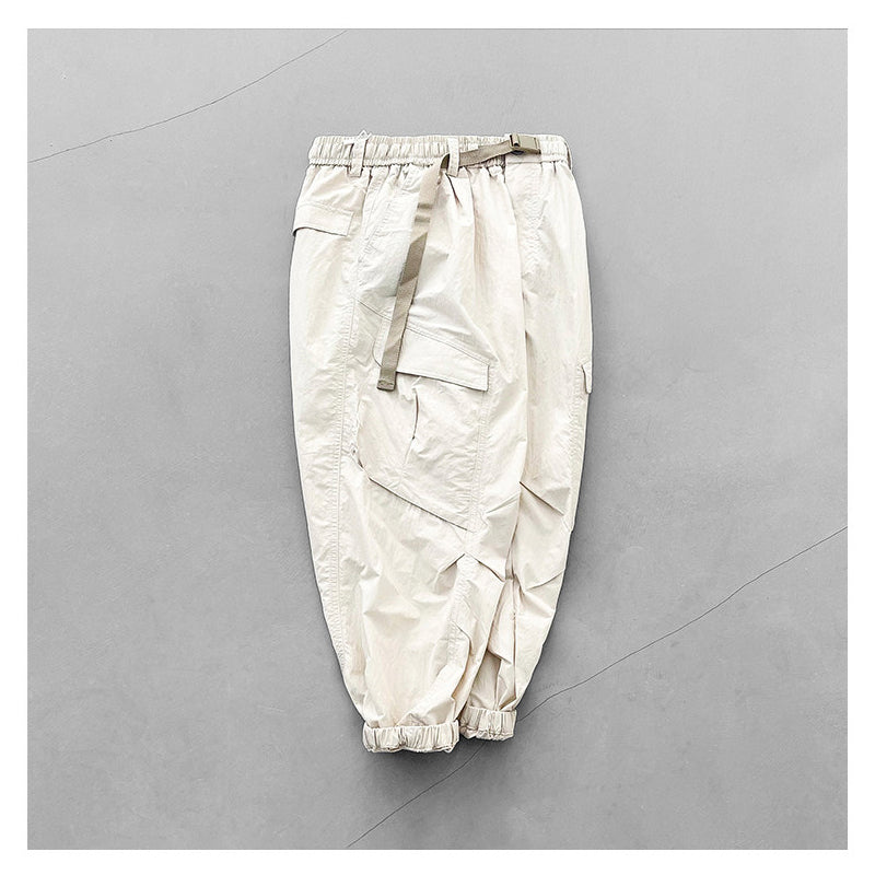 Japanese retro summer thin cargo pants loose wide-leg quick-drying multi-pocket dad pants men's legging casual pants
