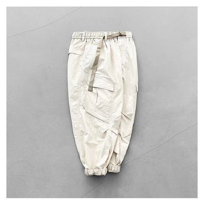 Japanese retro summer thin cargo pants loose wide-leg quick-drying multi-pocket dad pants men's legging casual pants