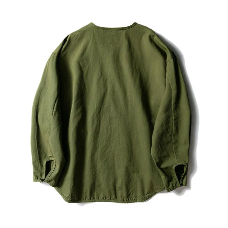 Japanese style men and women loose collarless tooling insert pocket casual all-match jacket shirt details full score