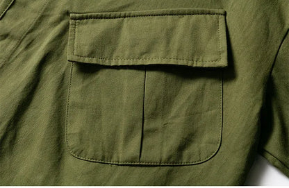 Japanese style men and women loose collarless tooling insert pocket casual all-match jacket shirt details full score