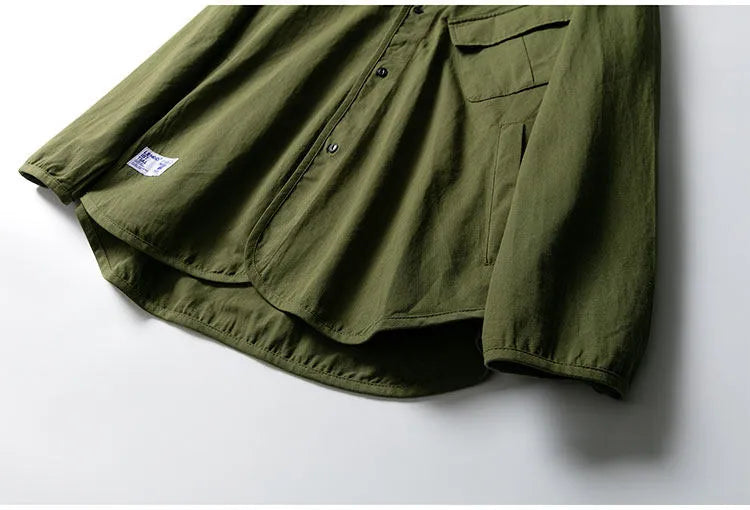Japanese style men and women loose collarless tooling insert pocket casual all-match jacket shirt details full score