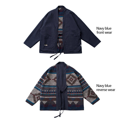 Men's Japanese Retro Reversible Ethnic Style Dao Robe Jacket