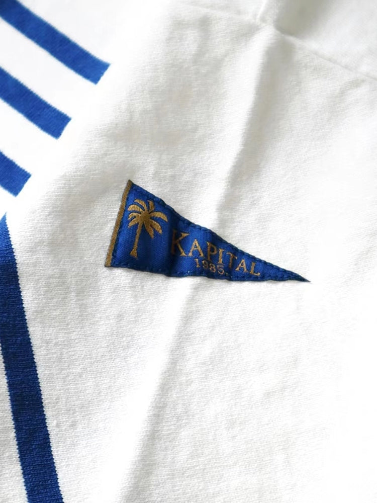 striped color-blocking three flags five-point sleeve round neck loose short-sleeved T-shirt