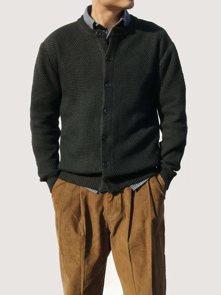 Thick Knit Cardigan Jacket – Cut-Out Detail Loose Unisex Sweater Coat