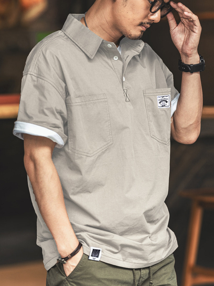 American Casual Tooling Lapel Polo Shirt – Loose Short-Sleeve Men’s Summer Thin Top – Japanese vintage | yamalin clothes | Yamalinclothes