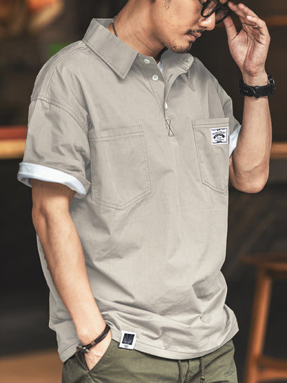 American Casual Tooling Lapel Polo Shirt – Loose Short-Sleeve Men’s Summer Thin Top – Japanese vintage | yamalin clothes | Yamalinclothes