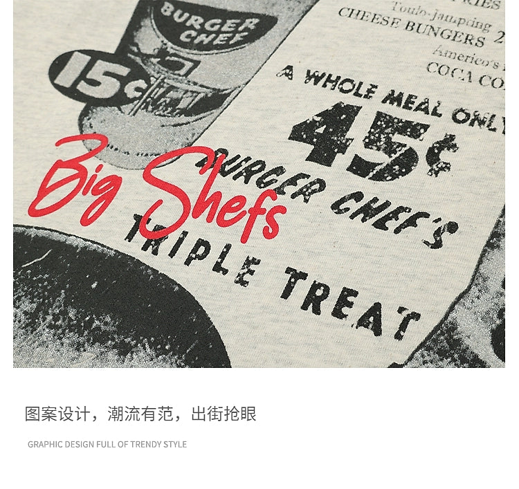 Fun Burger pure cotton short sleeve men's fashion brand lazy loose casual summer T-shirt