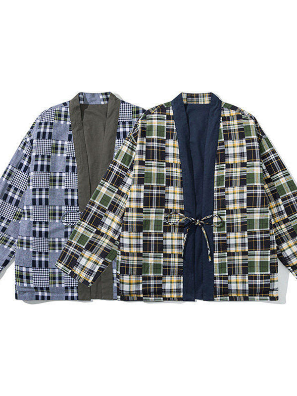 Japanese retro splicing double-sided wearing robe casual coat
