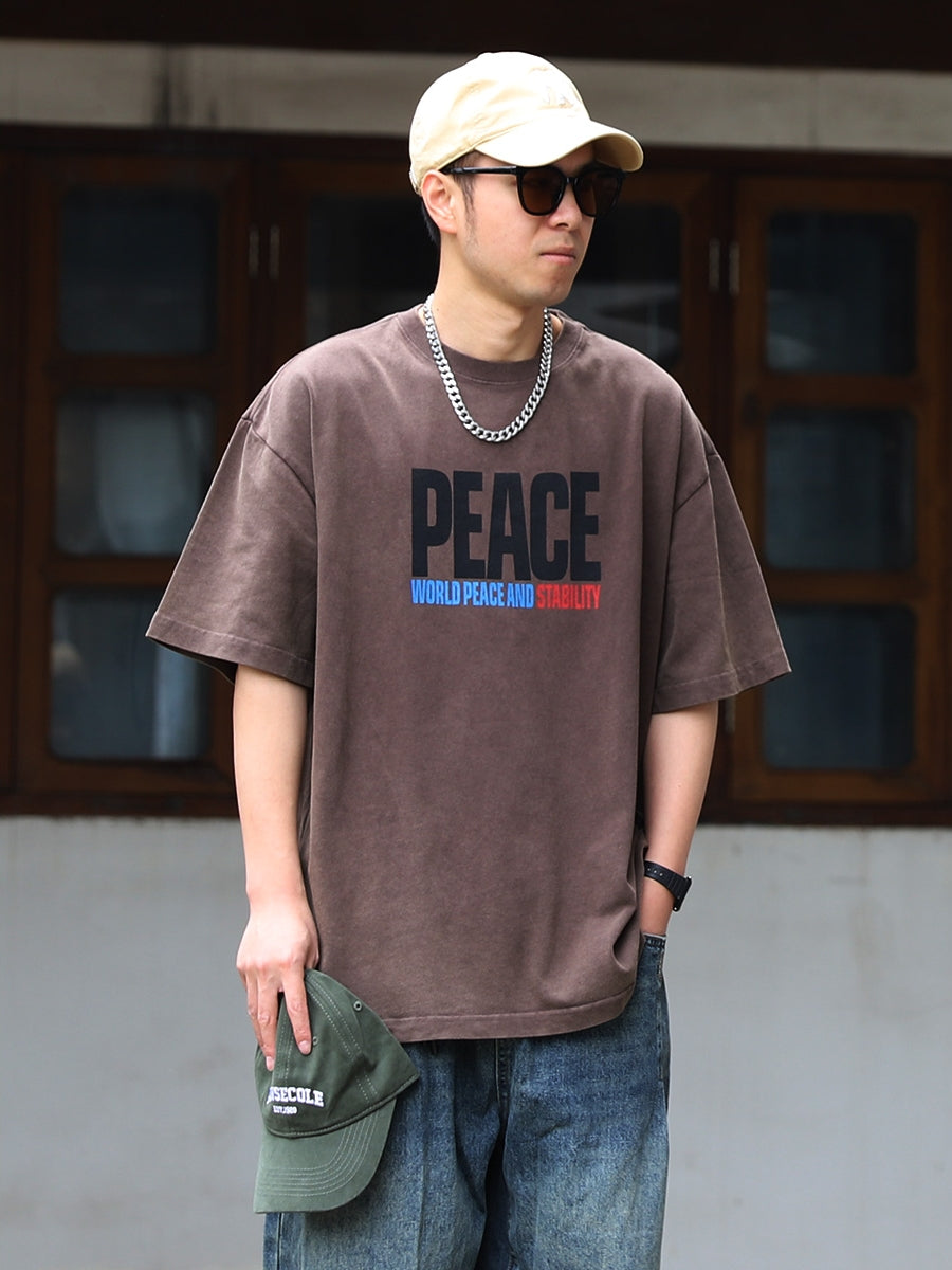 320G American Heavy Cotton Short Sleeve T-Shirt Men's Summer Fashion Brand European and American Retro Print Half Sleeve Sleeve T-shirt Top