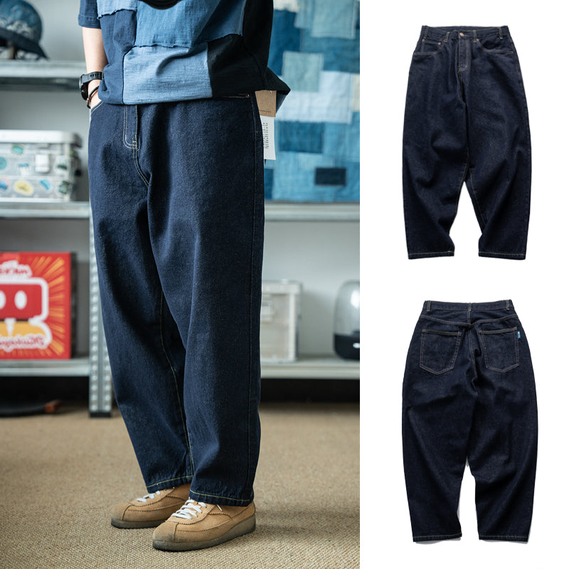 Special anti-fade process washed raw cow scimitar jeans loose casual men's and women's pants tide