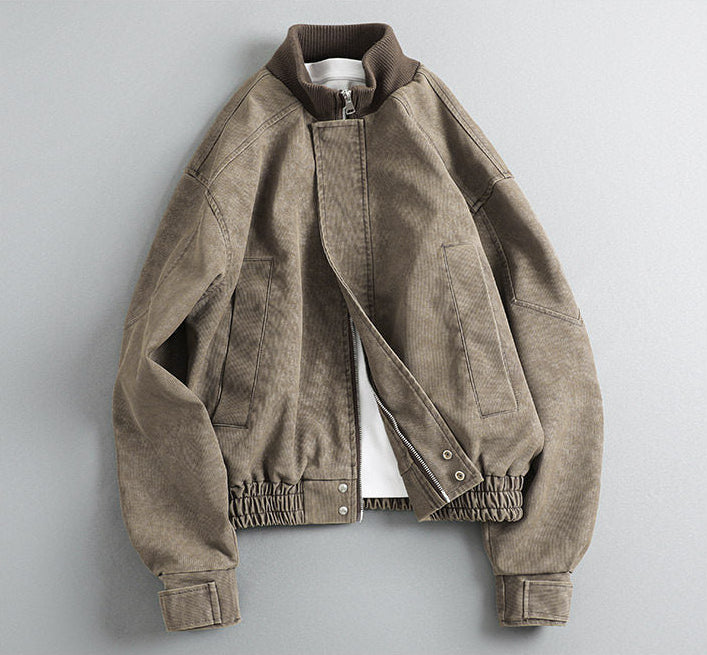 Patchwork Ribbed Stand-Neck PU Leather Jacket – Japanese Vintage Loose Unisex – Coats Jackets | japanese streetwear | vintage workwear | unisex | Yamalinclothes