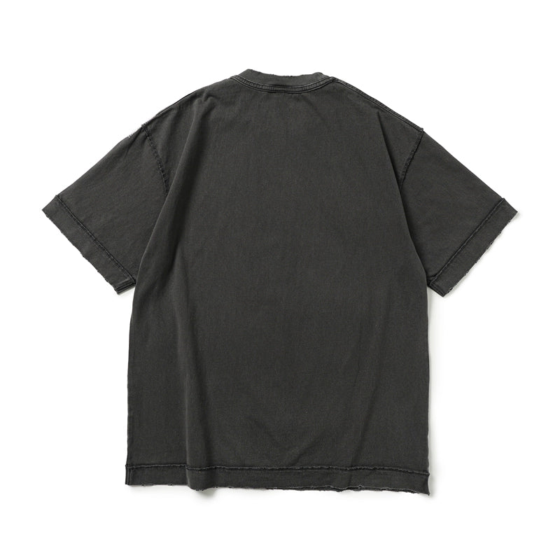 Japanese vintage heavy gradient wash destruction vintage embroidery loose fit short sleeve T-shirt men's and women's T-shirts trendy