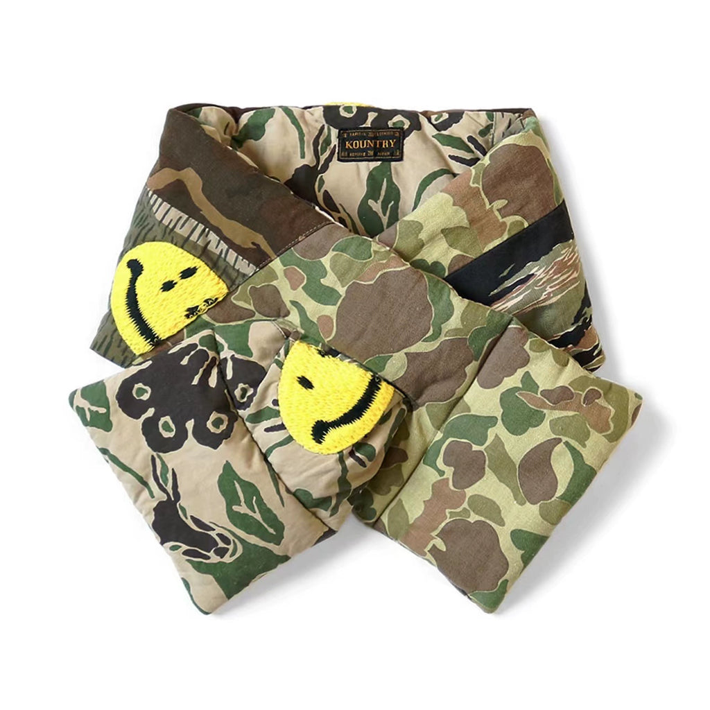 Pure cotton couple warm camouflage patchwork smiley face embroidered neck scarf