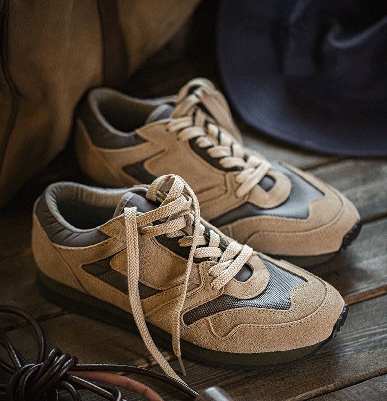 60s British Military Sneakers - Suede Low-Top Casual Shoes with Sand Color Blocking