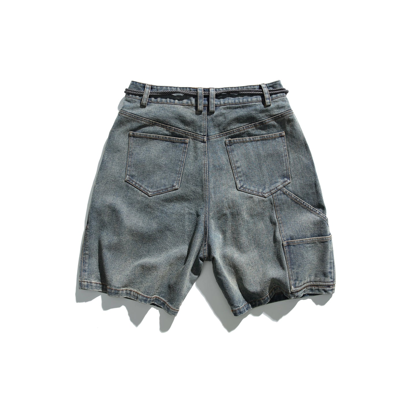 In summer, the new American trend washed denim shorts, men's fashion brand loose detachable strap, loose five-point medium pants tide