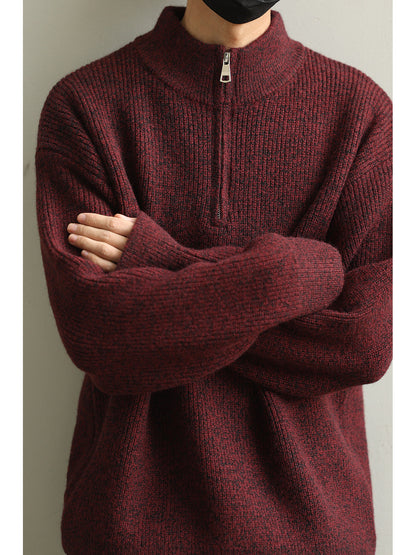 Stand Collar Half-Zip Pullover Sweater – Japanese Loose Unisex – Sweater pullover | japanese streetwear | vintage workwear | unisex | Yamalinclothes