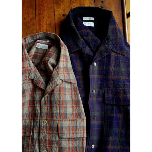 SS25 Open Collar Shirt - Yamalin Vintage Washed Strong Twist Cotton Dry Wrinkled Check Shirt