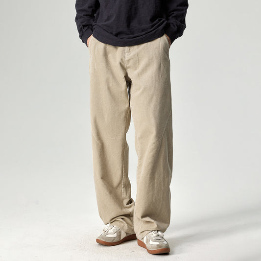Japanese heavy corduroy slacks, men's straight-leg loose scimitar pants, lazy and loose khaki wide-leg pants