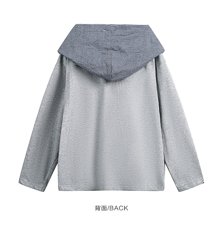 Korean hooded shawl fake two long-sleeved T-shirts men's new spring lazy style relaxed top