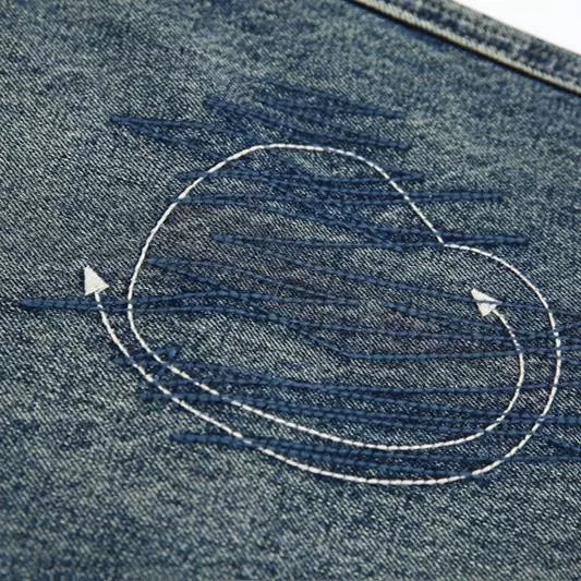 American heavyweight washed men's pants patch embroidery design jeans men's new loose casual pants straight-leg trousers