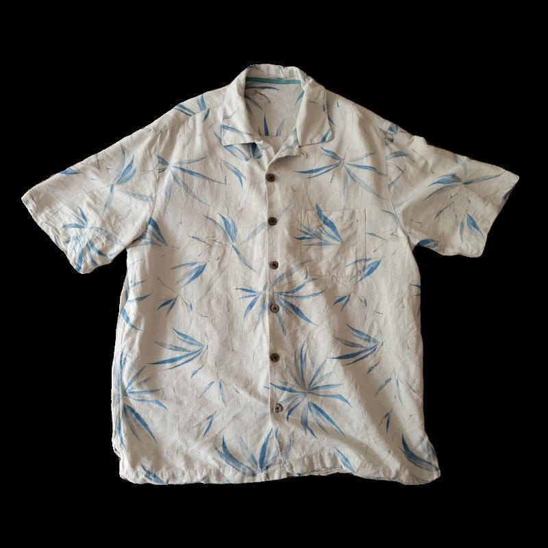 European goods ~ original single selection of new Chinese breathable sweat-absorbing hemp Japanese American retro bamboo leaf Cuban collar lining nation