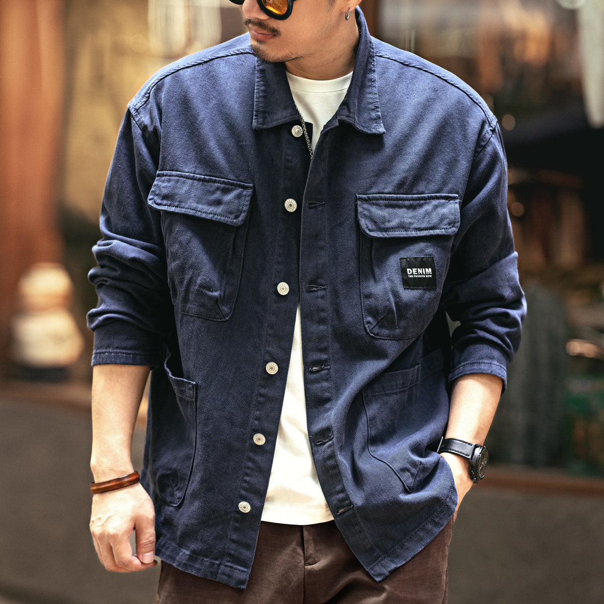 Vintage Chore Jacket Men – Washed Cotton Loose Cargo Workwear Shirt Jacket