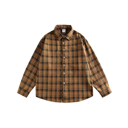 Japanese Vintage Contrast Plaid Long Sleeve Shirt – Loose Unisex Casual