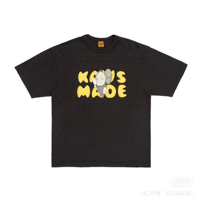 Japanese slub cotton heavy short sleeve t-shirt cartoon print summer short tee