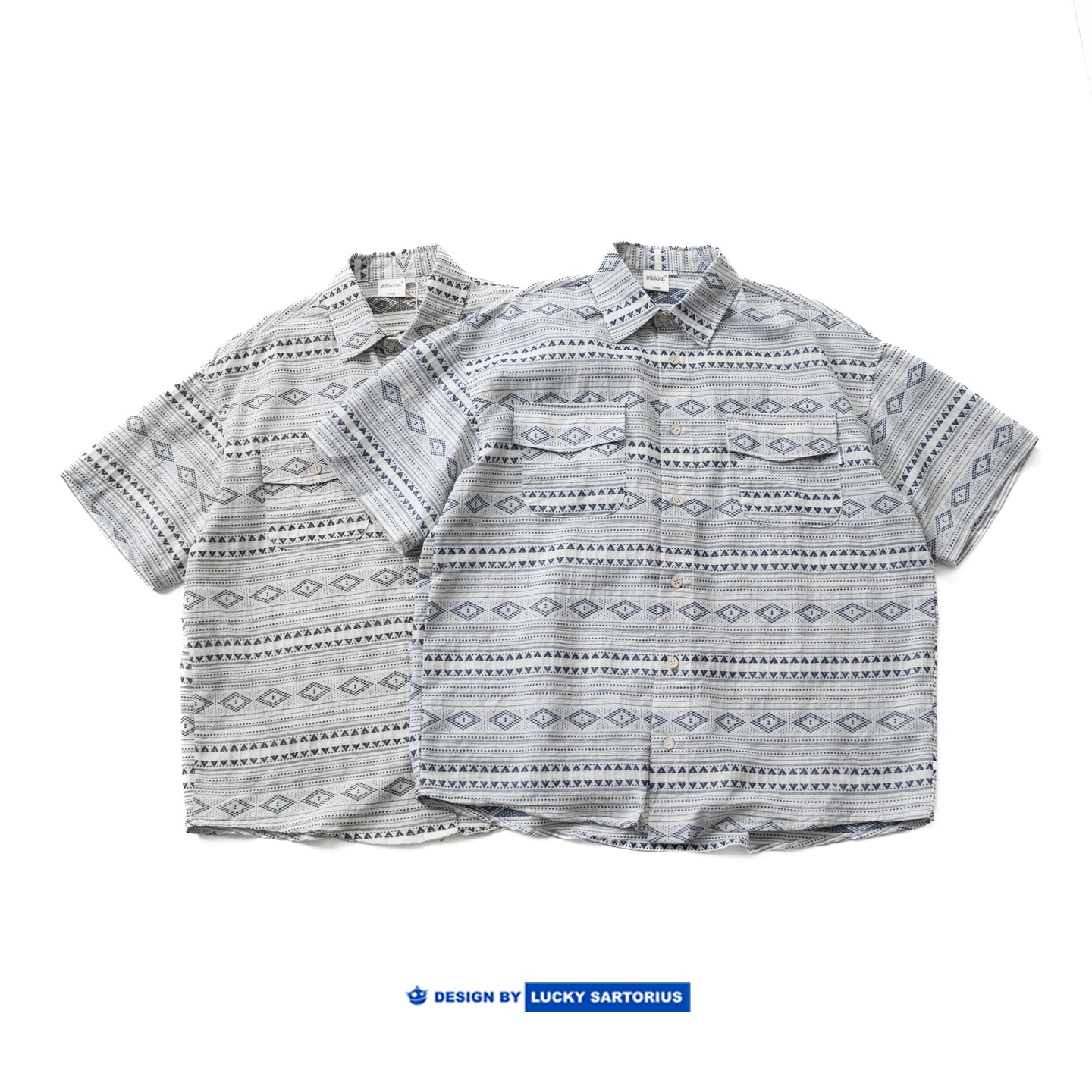 Japanese ethnic style, loose casual dropped shoulders, yarn-dyed cotton fabric, short-sleeved shirts, shirts, men's and women's jackets