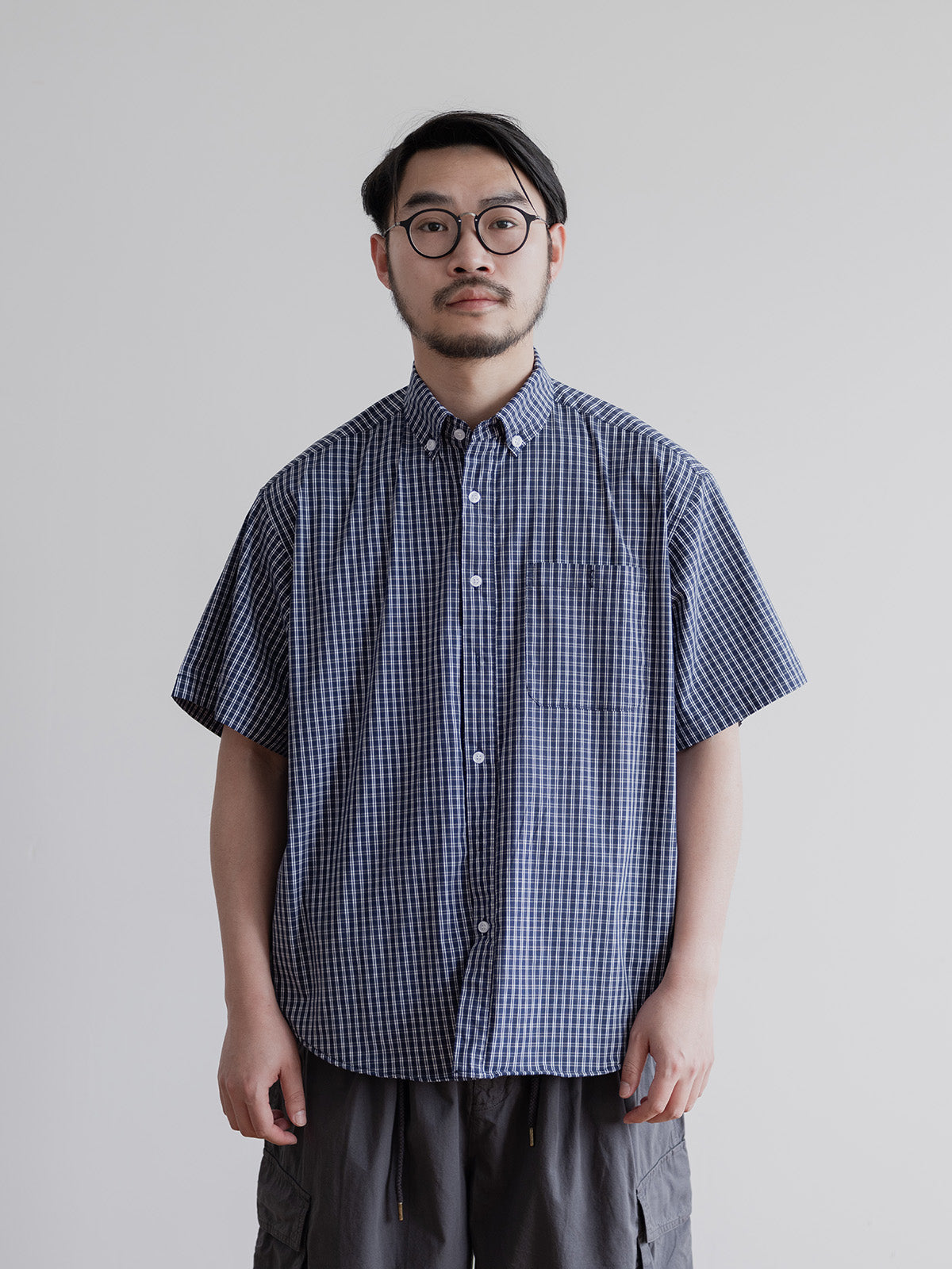 Summer New Japanese retro plaid short-sleeved shirts for men and women silhouette loose casual shirts outer