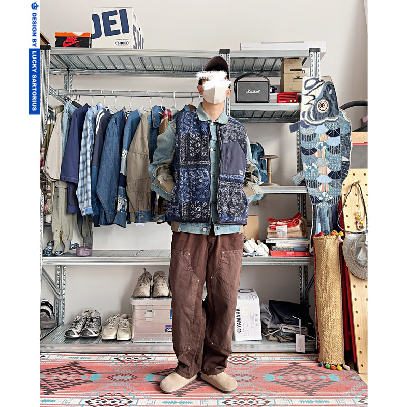 Japanese Perris pattern cashew nut flower reversible cotton vest young men and women autumn and winter thermal vest jacket men and women tide